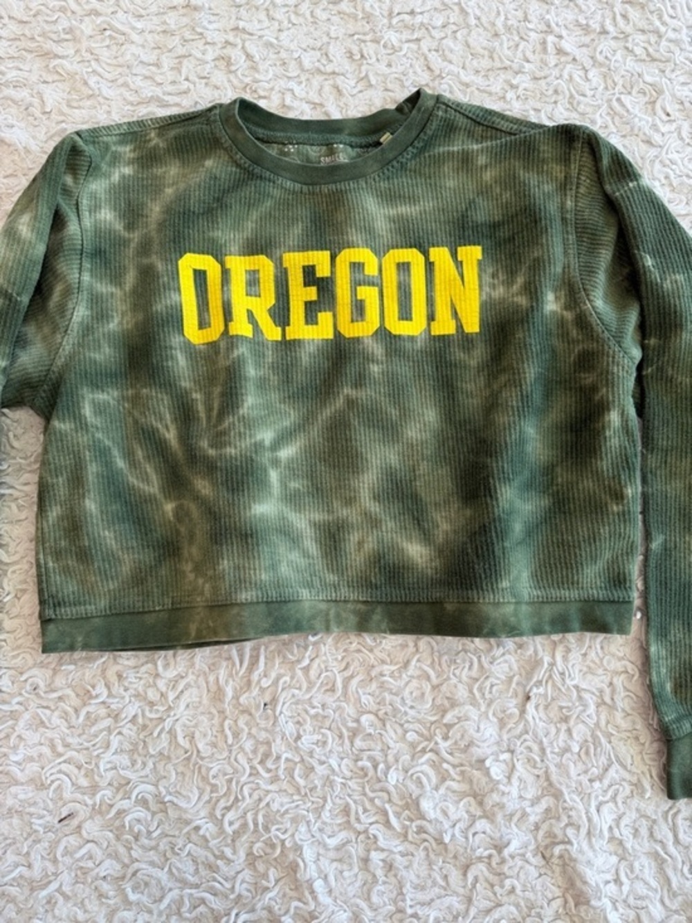 Pressbox Green Tie-Dye Crewneck with Yellow OREGON Logo Size Small
